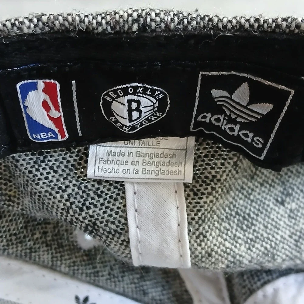 Adidas NBA Brooklyn Nets Hat Cap Gray Black Basketball Flat Brim‎
